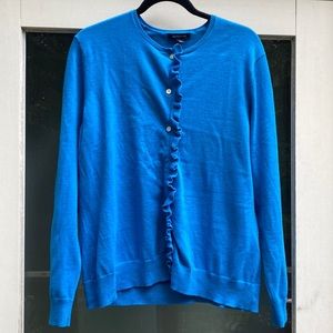 Lands End Bright Blue Ruffled Cotton Cardigan L 14-16